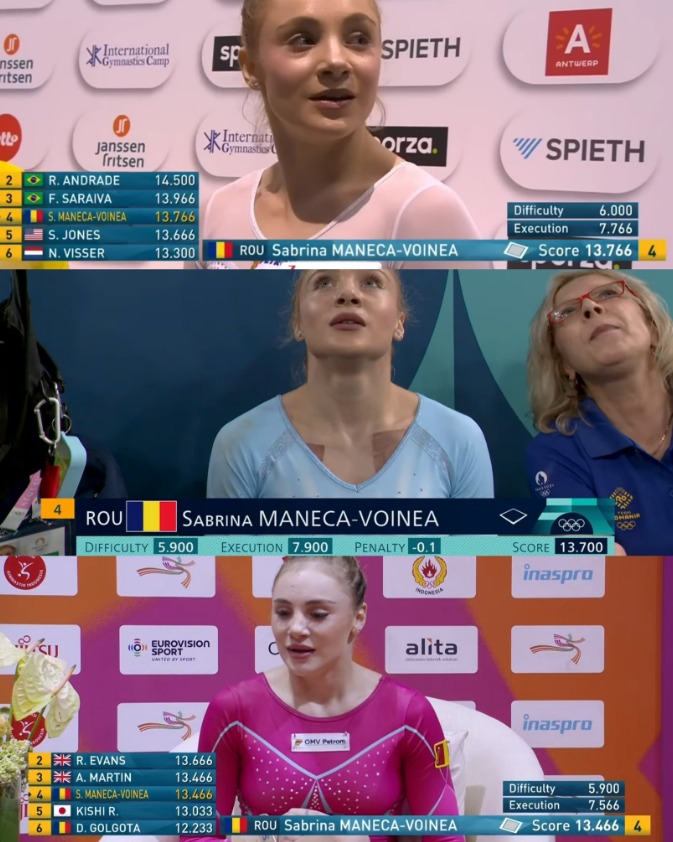 Sabrina Voinea în finala de la sol din cadrul Campionatului Mondial de gimnastică din Jakarta.