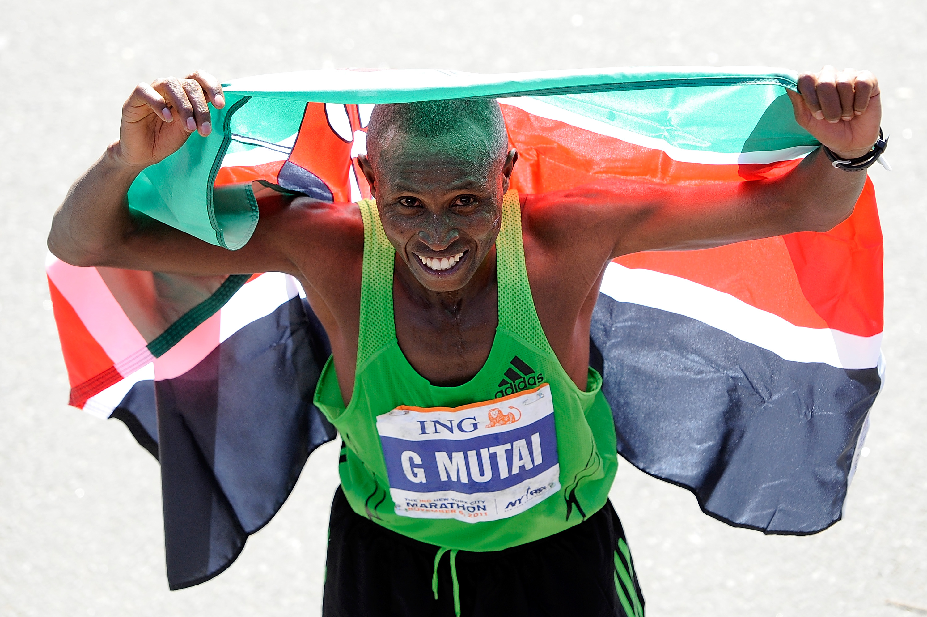 Geoffrey Mutai al ganar la Maratón de Nueva York en 2011