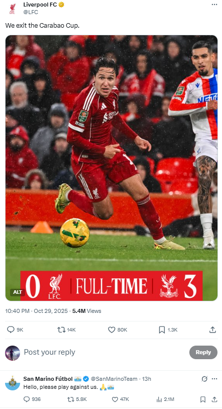 San Marino kommentiert unter dem Post von Liverpool