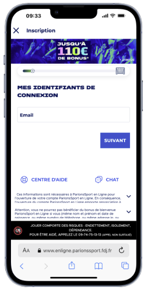 S’inscrire en ligne avec le code promotionnel Parions Sport