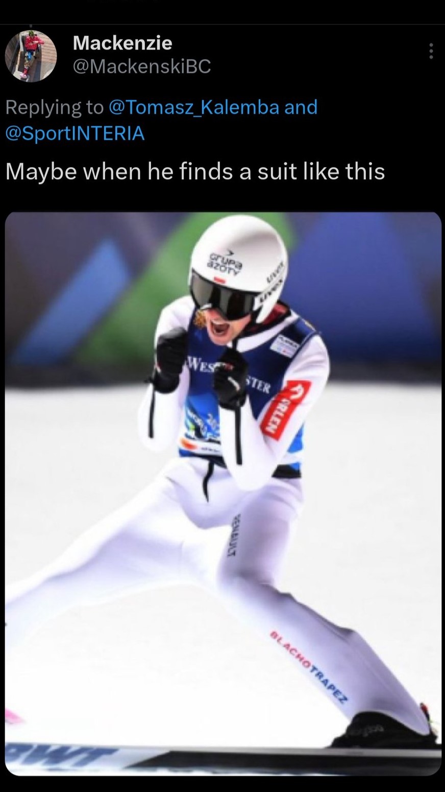 Zdjęcie Żyły, które opublikował kanadyjski skoczek (x.com)