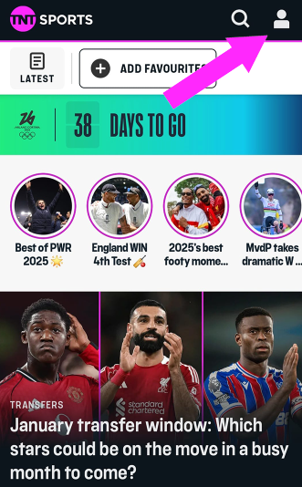 TNT Sports notifications process - step 1