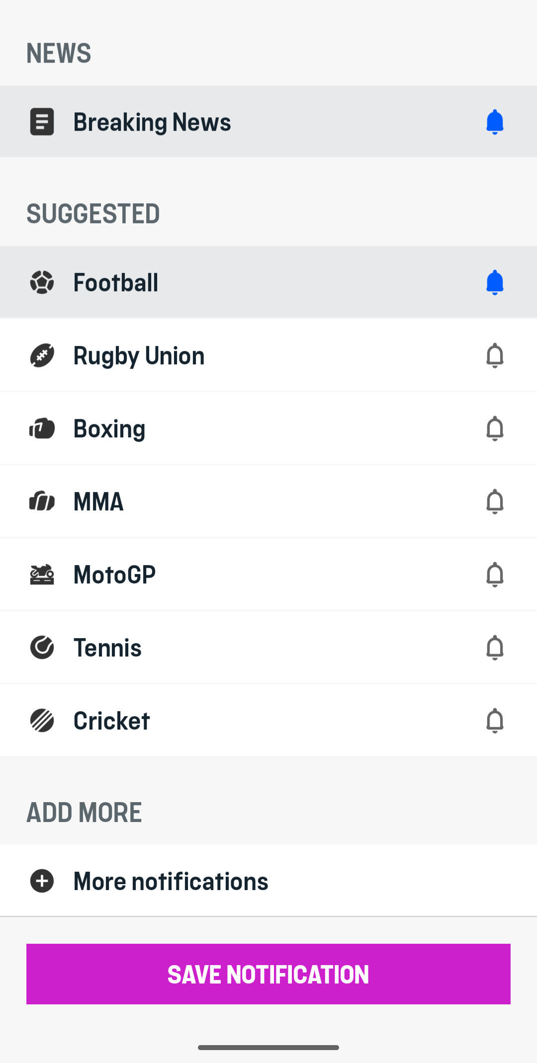 TNT Sports notifications process - step 4