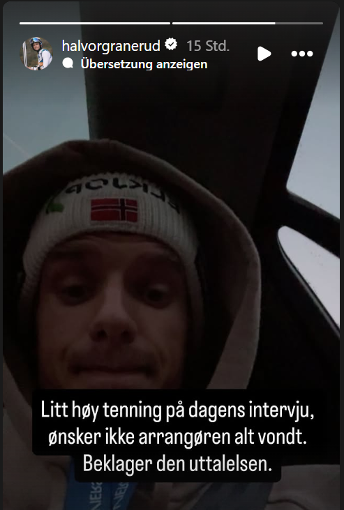 Halvor Egner Granerud meldete sich am Sonntag über seine Instagram-Story.