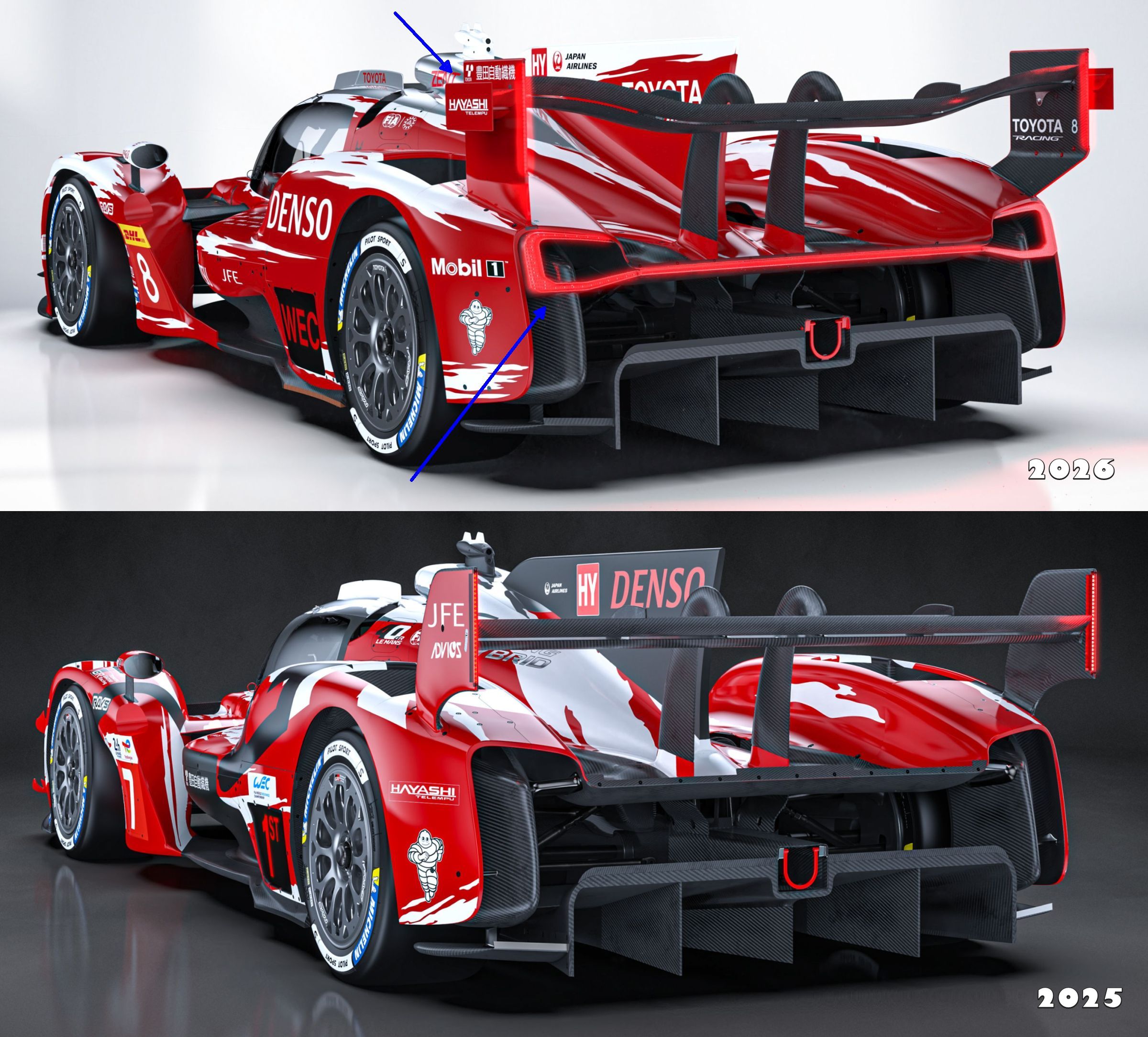 Toyota TR010 Hybrid (2026) vs Toyota GR010 Hybrid (2025)