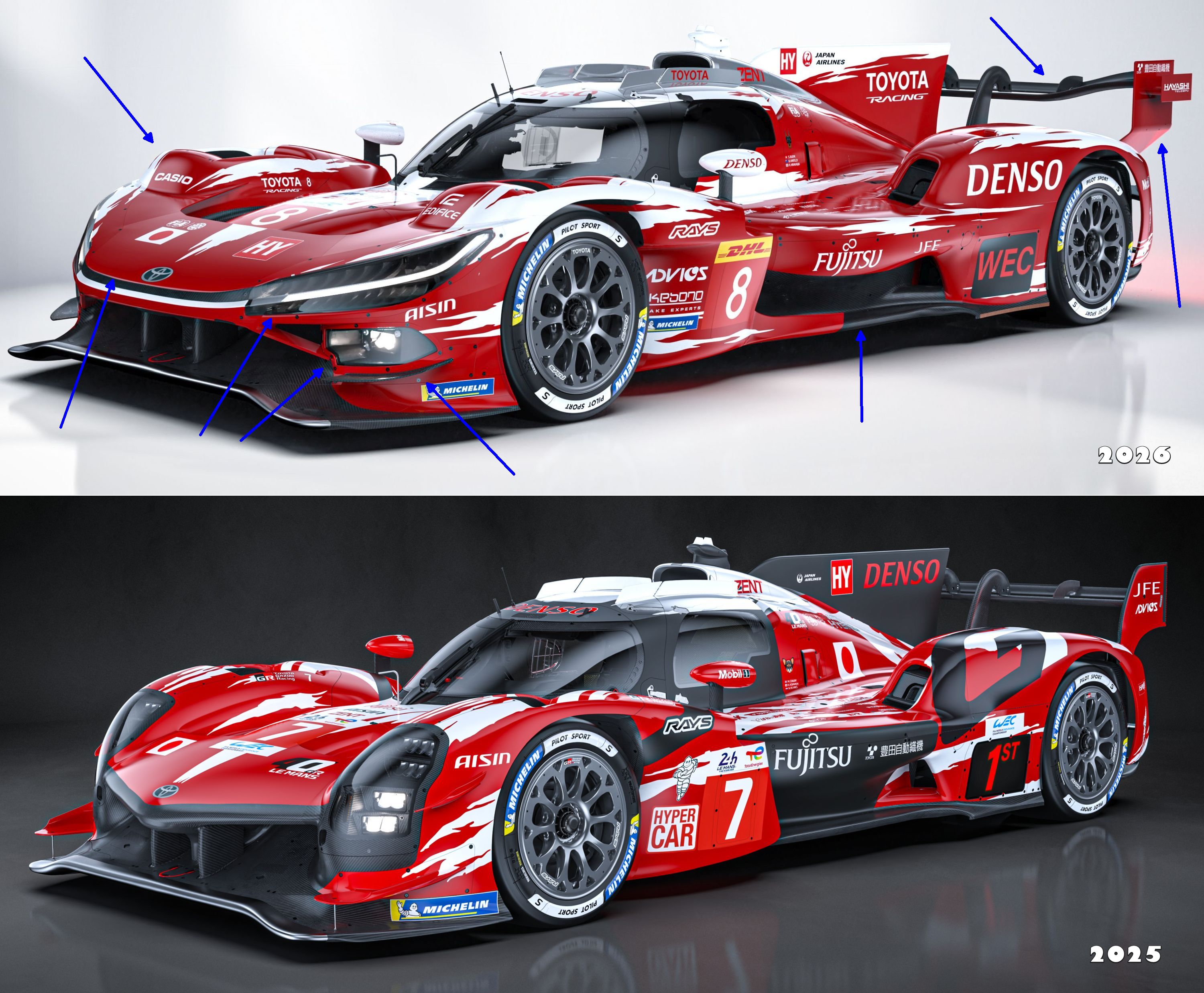 Toyota TR010 Hybrid (2026) vs Toyota GR010 Hybrid (2025)