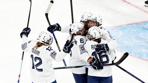 Deflection, off both posts and... in! France score historic first Olympic goal 