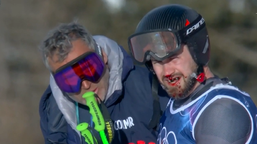 Austrian skier left bloodied after big fall in downhill practice