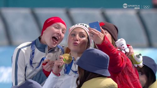 'Friends forever' as the speed skaters pose for selfies 