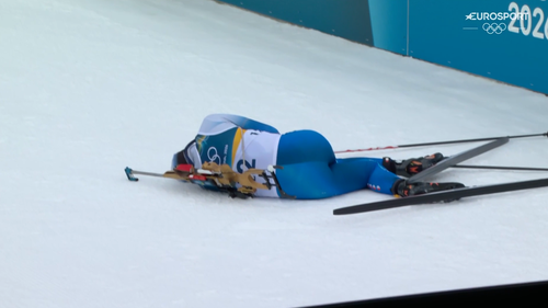 Helt færdig: Her ligger Slettemark i målområdet efter OL-debut