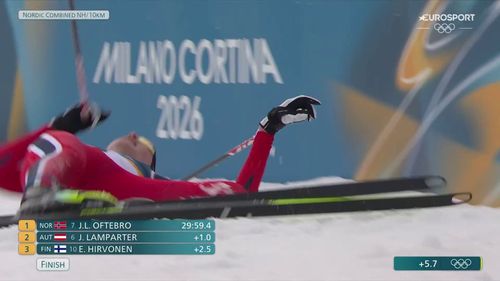 Jens Lurås Oftebro langlauft zes concurrenten voorbij en pakt olympische titel op Noordse Combinatie