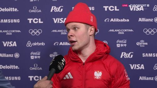 Michał Niewiński po finale B rywalizacji na 1000 metrów w short tracku na ZIO 2026