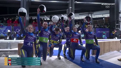 Protest ukraińskich saneczkarzy po decyzji MKOl o wykluczeniu Heraskewycza z udziału na igrzyskach