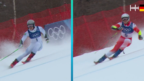 Splitscreen-Vergleich: Pinheiro Braathen und Odermatt im ersten Lauf