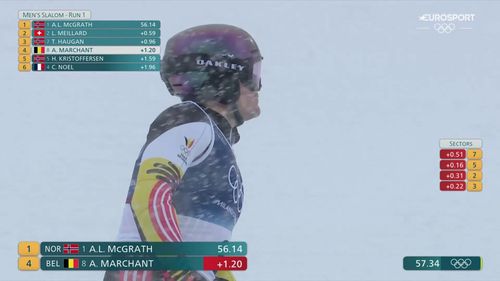 Armand Marchant zet een goede tijd neer in de eerste run op de slalom - Belg staat op vijfde positie