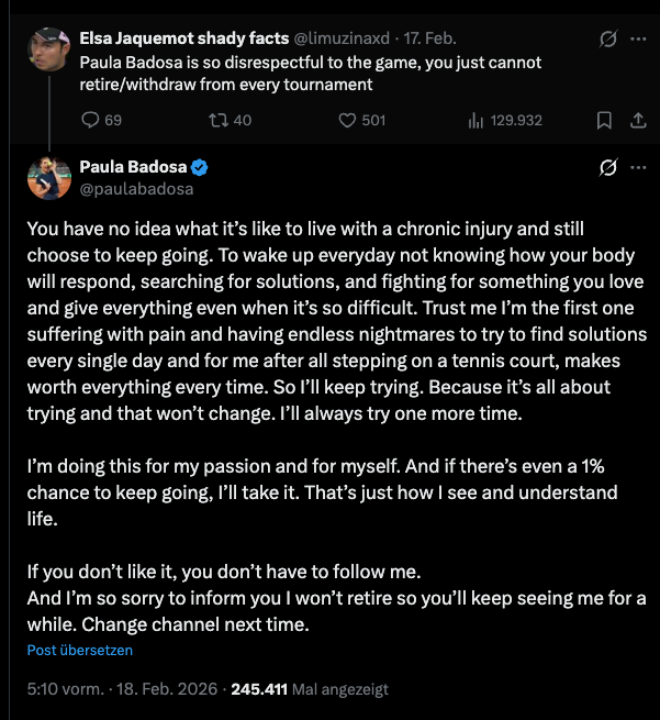 Paula Badosa reagierte auf einen kritischen Kommentar. (Quelle: X)