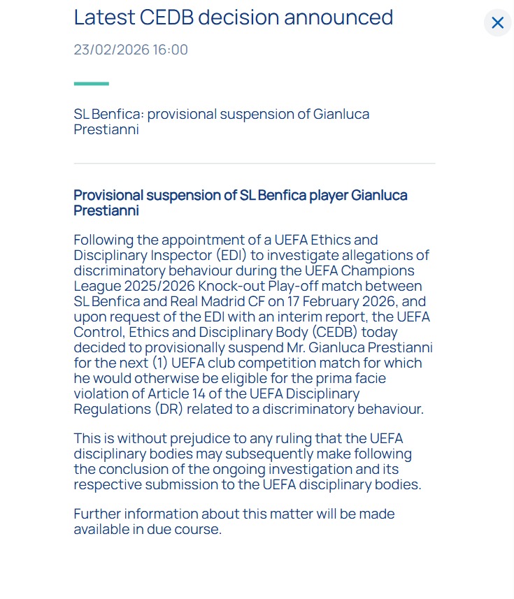 Comunicatul emis de UEFA