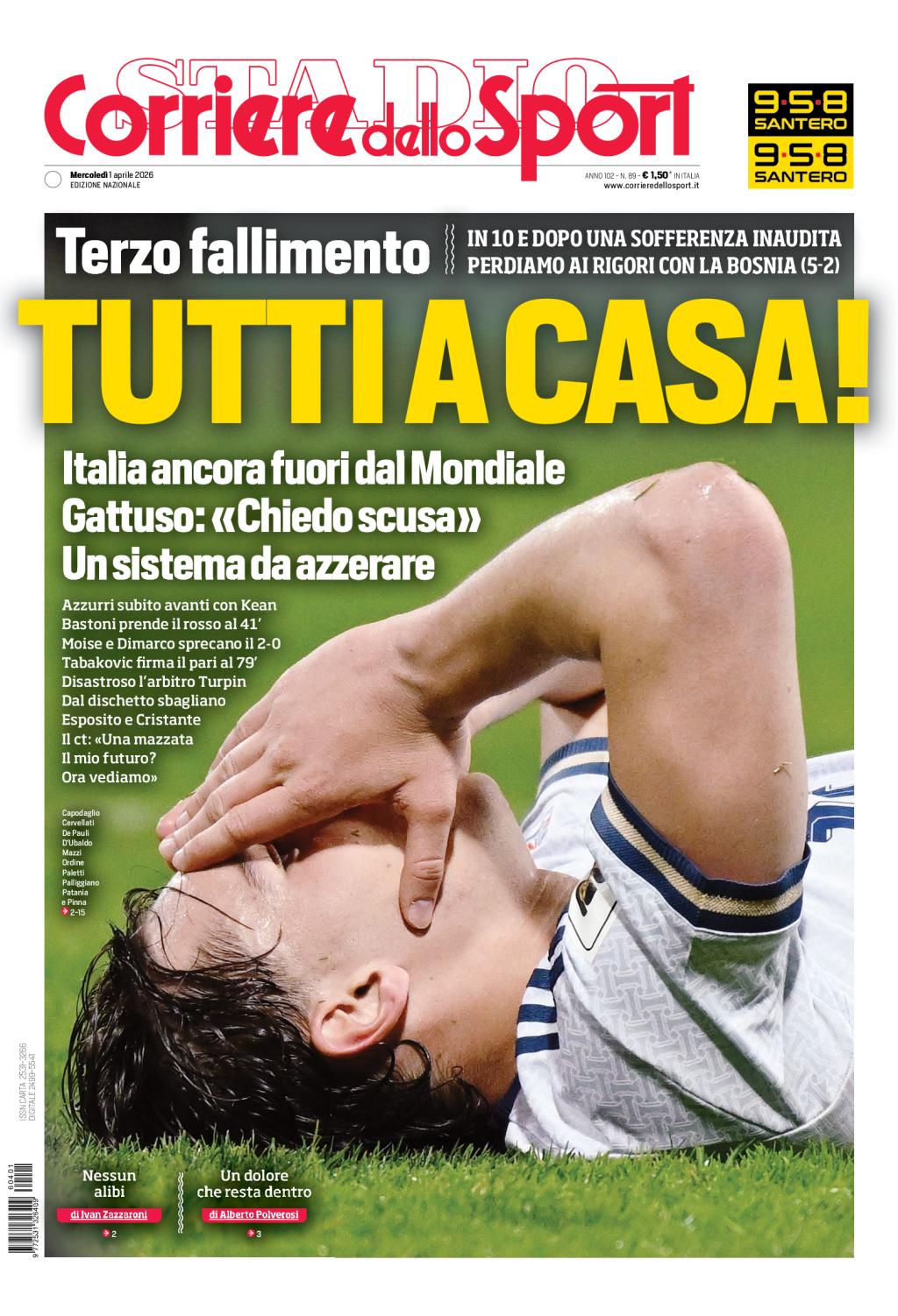 Die Titelseite des Corriere dello Sport zum Aus für Italien in der WM-Qualifikation