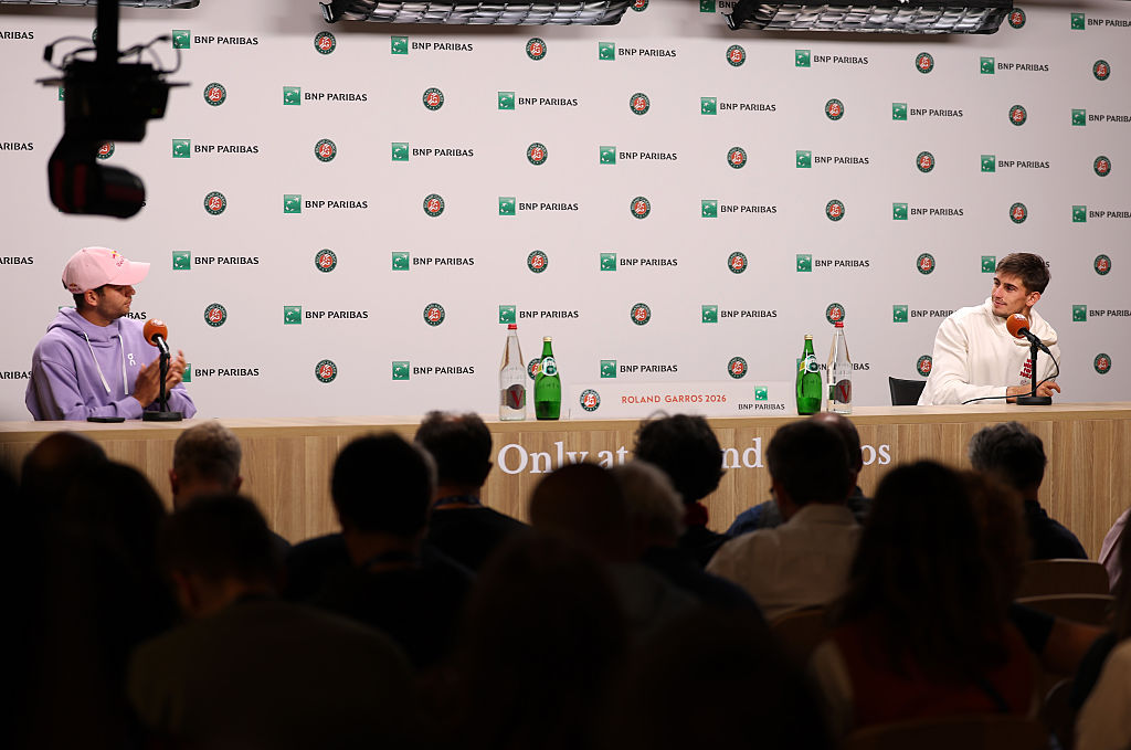 Flavio Cobolli (L) and Matteo Arnaldi at the press conference