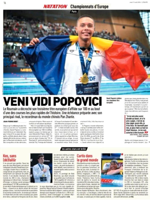 David Popovici, în L'Equipe