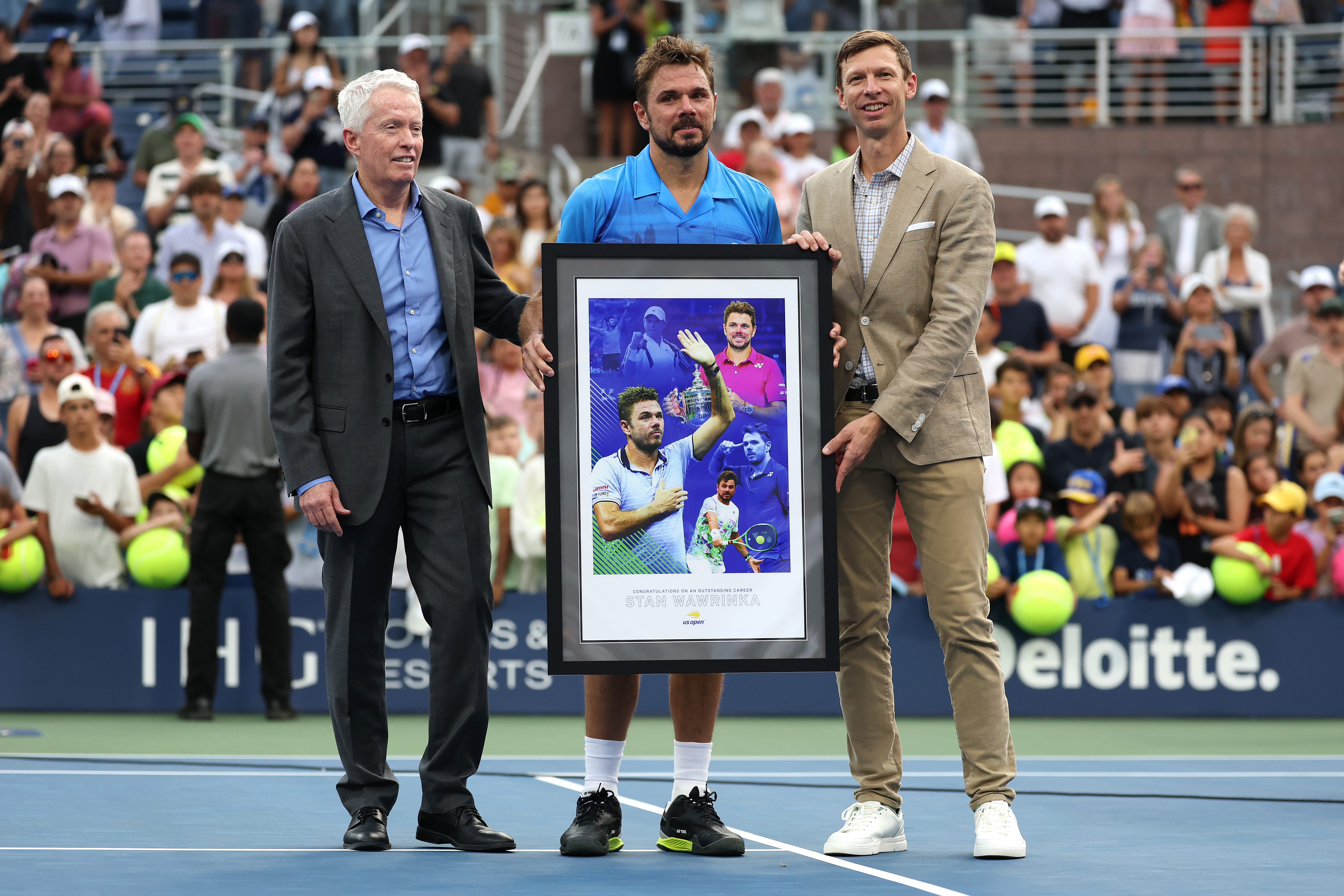 Stan Wawrinka wird nach seinem letzten US-Open-Match geehrt
