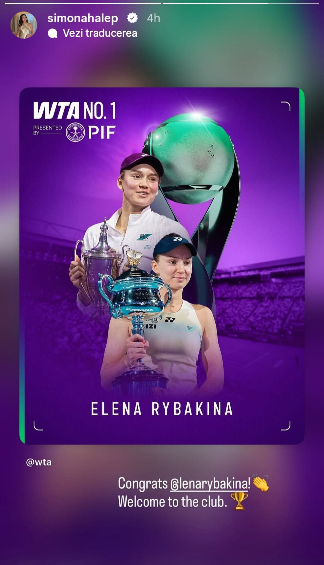 Simona Halep, mesaj pentru Elena Rybakina