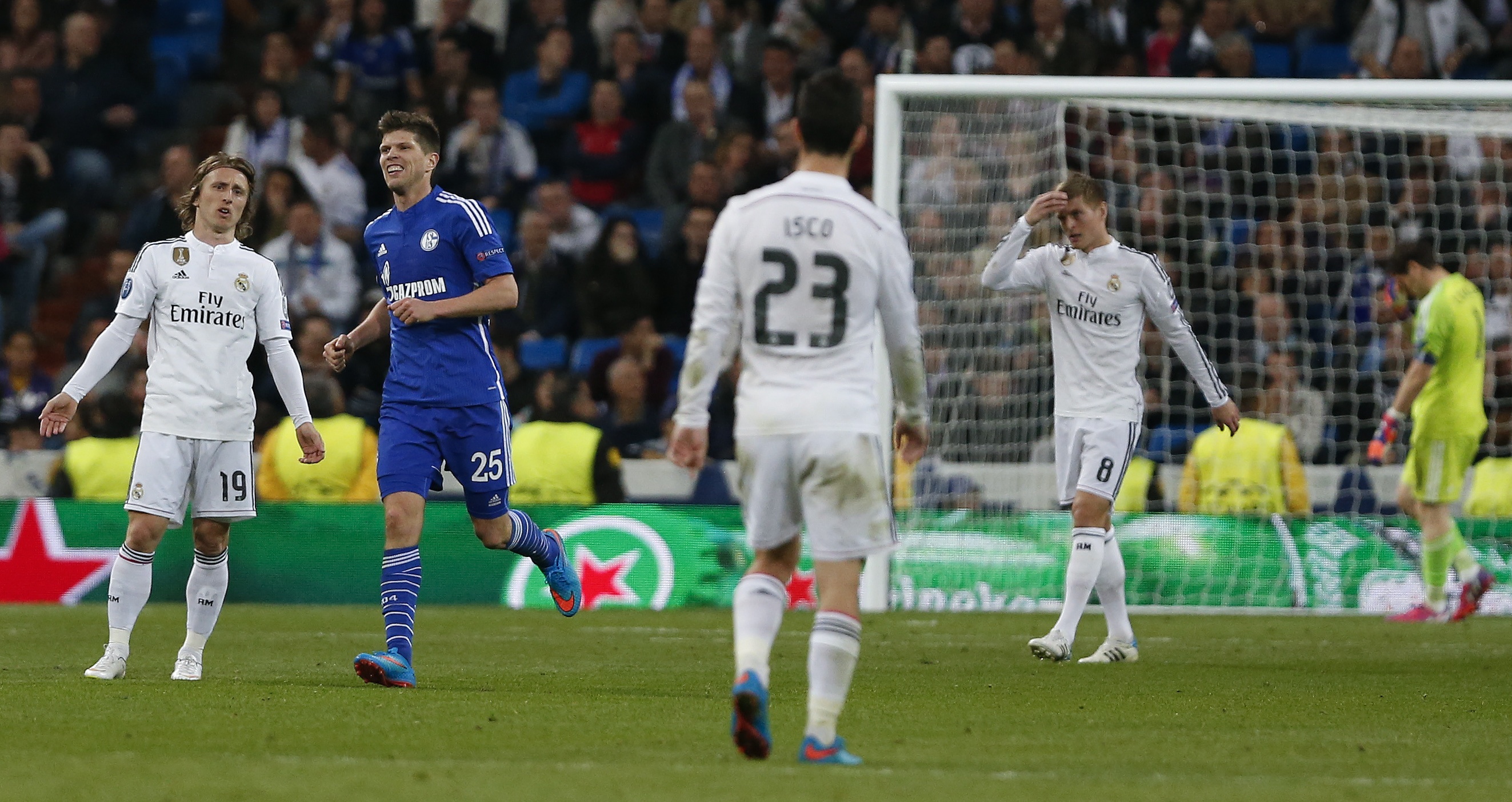 Klaas-Jan Huntelaar celebrates his winning goal against Real Madrid.