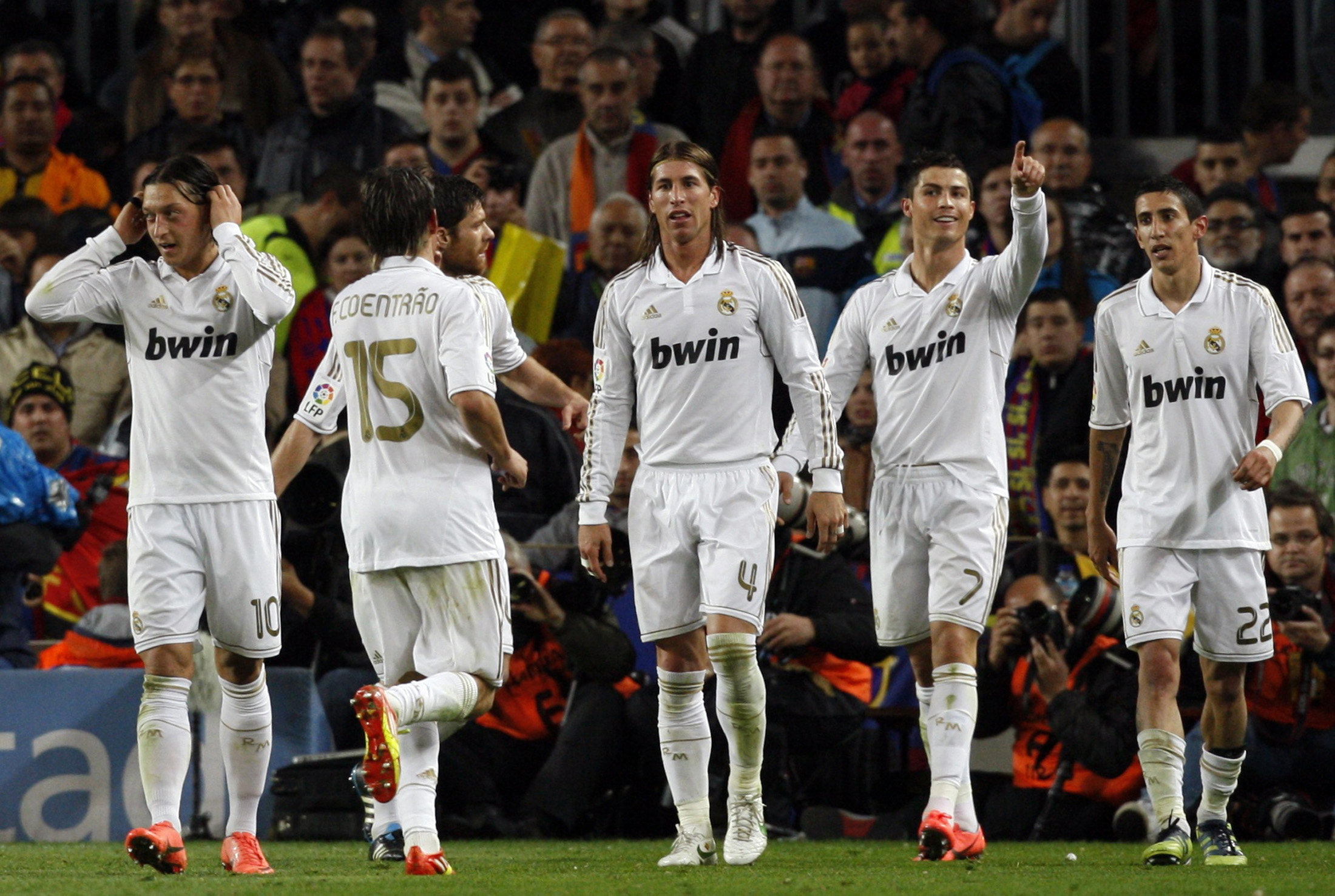 Cristiano Ronaldo celebrates during Real Madrid's last Liga win in Barcelona in April 2012.