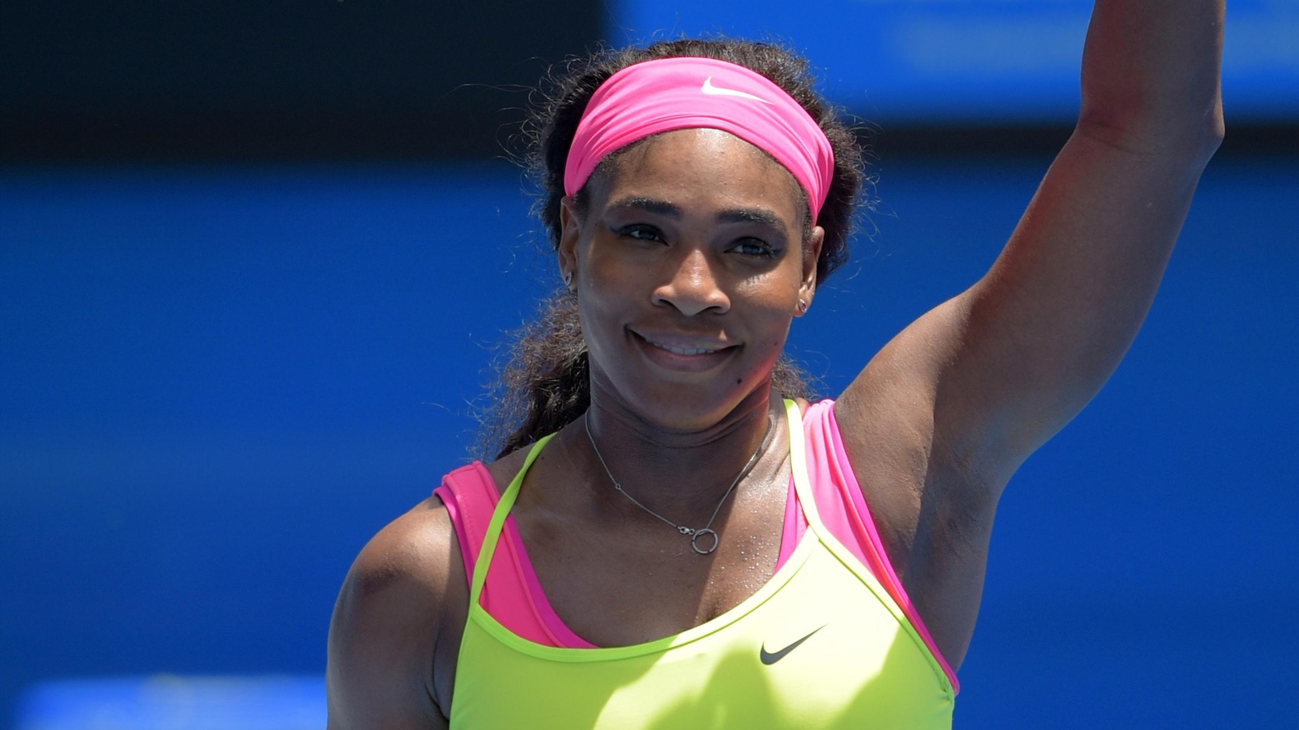 Serena Williams celebrates winning at the Australian Open (AFP)