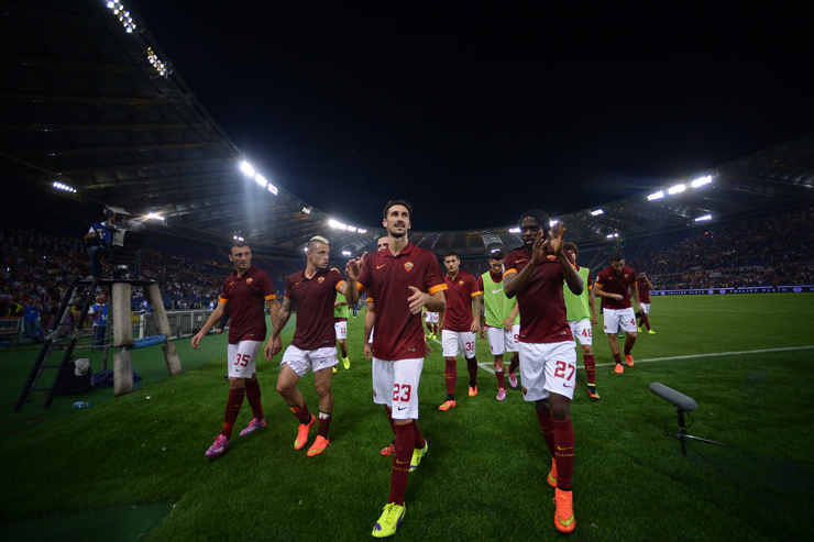 Roma players after beating Fiorentina 